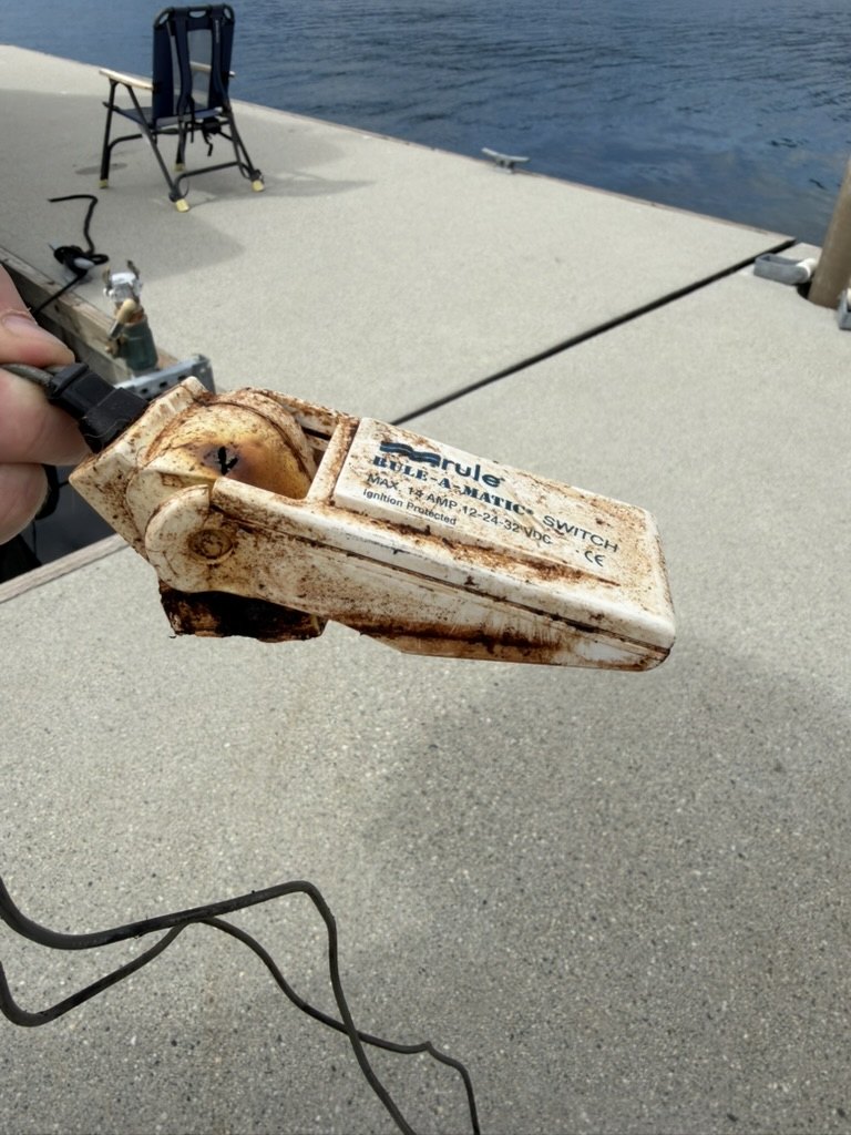 Melted automatic bilge switch removed from a vessel after overheating